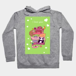 "I Love You" Cute Sloths Cats and Pandas Hoodie